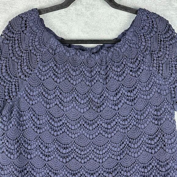 Talbots Top Womens 1X Navy Crochet Lace Short Sleeve Party Holiday Career Preppy - Picture 2 of 11